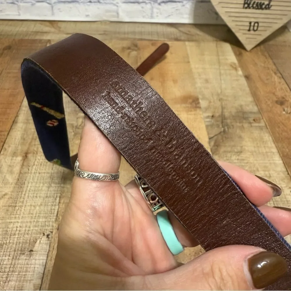Smathers & Branson Belt Needlepoint & Leather Rifle Baseball Fish Flawed*